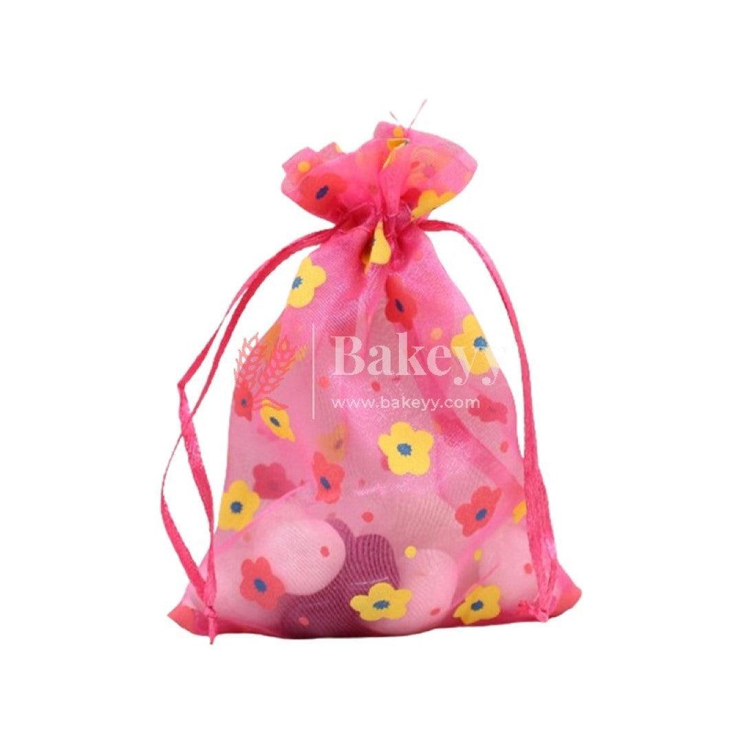 10x14 CM | Floral Designs Organza Potli Bags | Pack of 100 | Pink Color | Candy Bag - Bakeyy.com - India - 10x14 CM | Floral Designs Organza Potli Bags | Pack of 100 | Pink Color | Candy Bag - Default Title