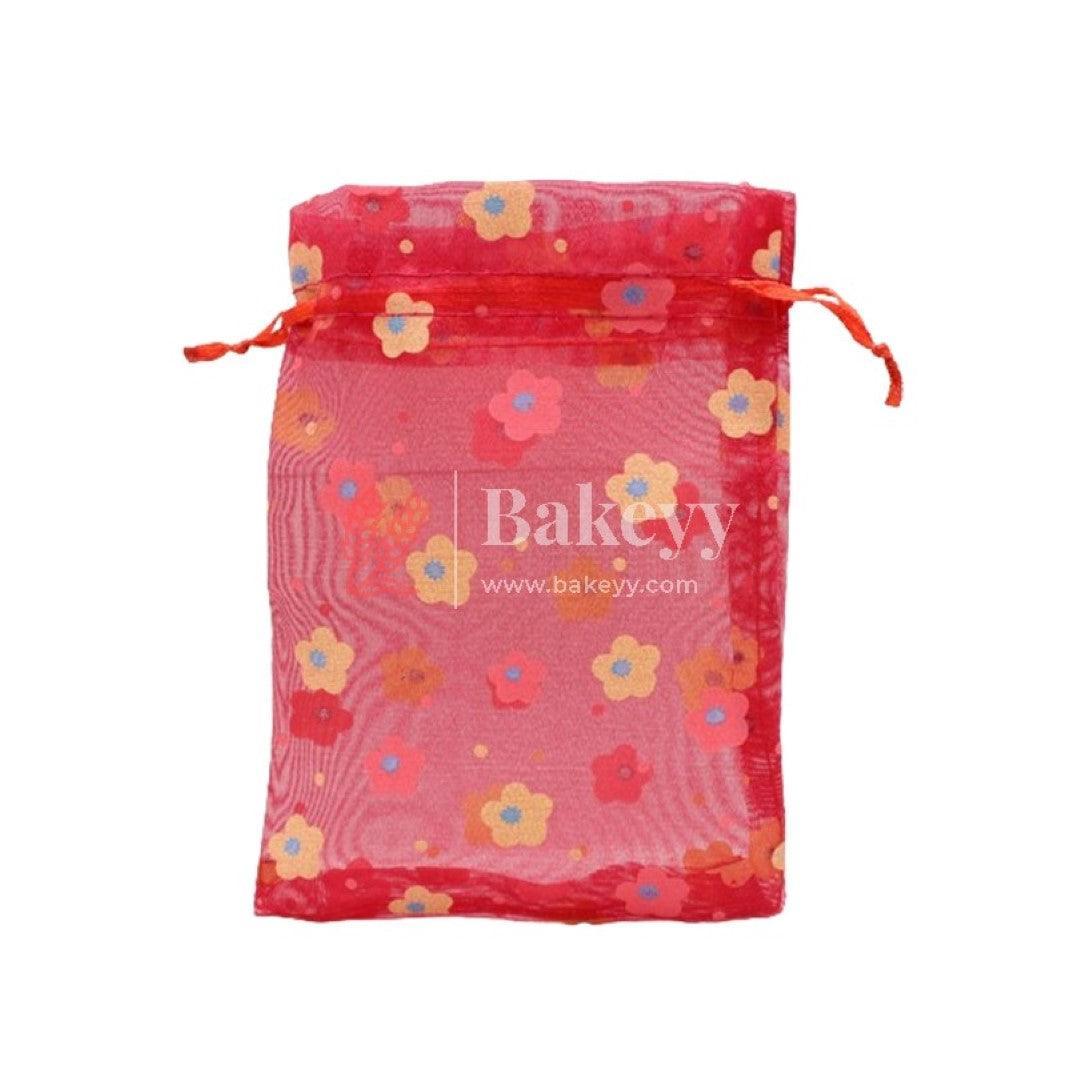 10x14 CM | Floral Designs Organza Potli Bags | Pack of 100 | Red Color | Candy Bag - Bakeyy.com - India - 10x14 CM | Floral Designs Organza Potli Bags | Pack of 100 | Red Color | Candy Bag - Default Title