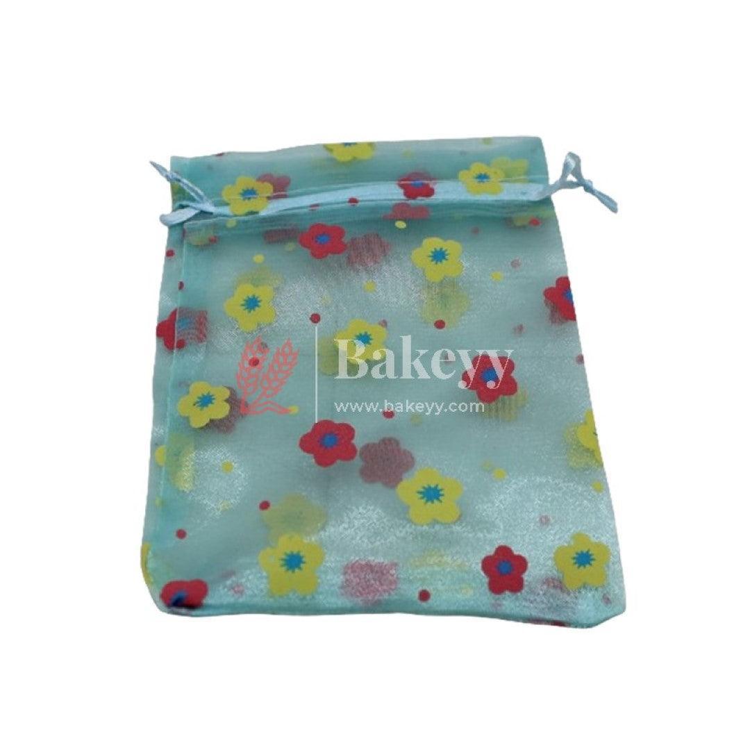 10x14 CM | Floral Designs Organza Potli Bags | Pack of 100 | Sky Blue Color | Candy Bag - Bakeyy.com - India - 10x14 CM | Floral Designs Organza Potli Bags | Pack of 100 | Sky Blue Color | Candy Bag - Default Title