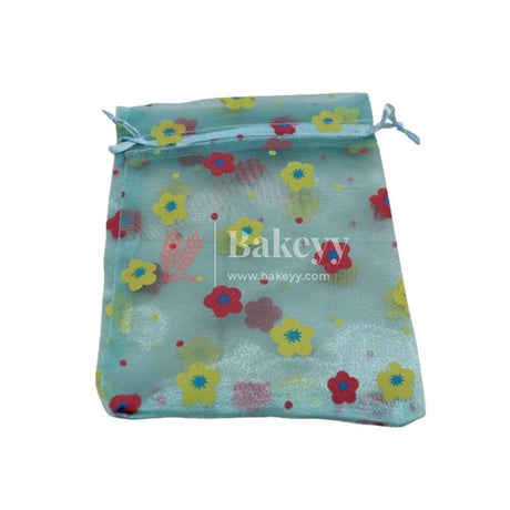 10x14 CM | Floral Designs Organza Potli Bags | Pack of 100 | Sky Blue Color | Candy Bag - Bakeyy.com - India - 10x14 CM | Floral Designs Organza Potli Bags | Pack of 100 | Sky Blue Color | Candy Bag - Default Title