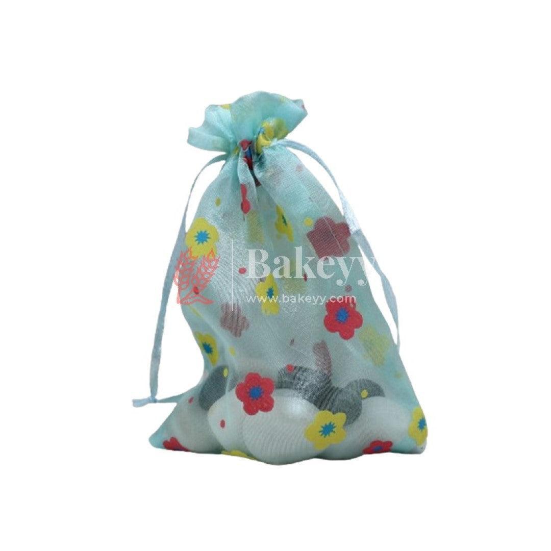 10x14 CM | Floral Designs Organza Potli Bags | Pack of 100 | Sky Blue Color | Candy Bag - Bakeyy.com - India - 10x14 CM | Floral Designs Organza Potli Bags | Pack of 100 | Sky Blue Color | Candy Bag - Default Title