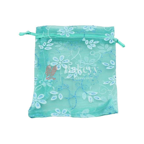 10x14 CM | Floral Designs Organza Potli Bags | Pack of 100 | Turquoise Color | Candy Bag - Bakeyy.com - India - 10x14 CM | Floral Designs Organza Potli Bags | Pack of 100 | Turquoise Color | Candy Bag - Default Title