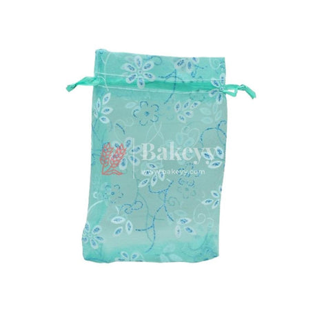 10x14 CM | Floral Designs Organza Potli Bags | Pack of 100 | Turquoise Color | Candy Bag - Bakeyy.com - India - 10x14 CM | Floral Designs Organza Potli Bags | Pack of 100 | Turquoise Color | Candy Bag - Default Title