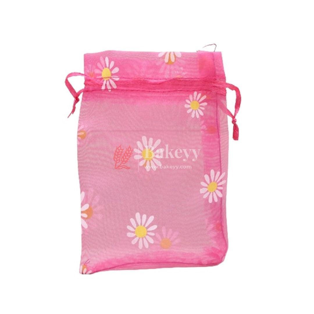 10x14 CM | Floral Organza Potli Bags | Pack of 100 | Pink Color | Candy Bag - Bakeyy.com - India - 10x14 CM | Floral Organza Potli Bags | Pack of 100 | Pink Color | Candy Bag - Default Title