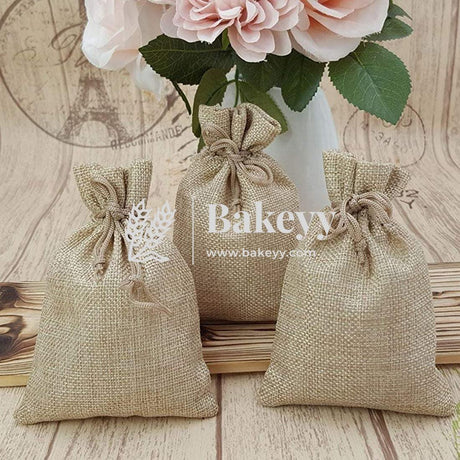 10x14 CM | Jute Potli Bag | Gift Return Gifts Bags| Natural Jute Colour | Drawstring Bags - Bakeyy.com - India - 10x14 CM | Jute Potli Bag | Gift Return Gifts Bags| Natural Jute Colour | Drawstring Bags - Pack Of 10 / 4x6 Inch
