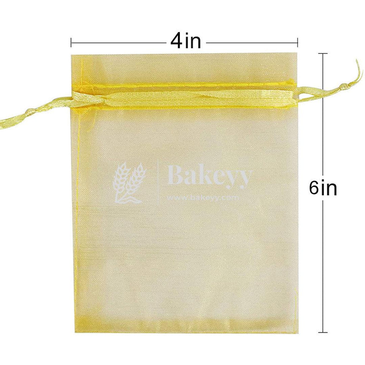 4x6 Inch | Organza Potli Bags | Gold Colour | Candy Bag - Bakeyy.com