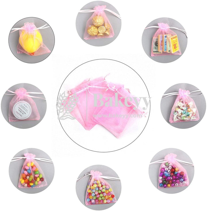 4x6 Inch | Organza Potli Bags | Pink Colour | Candy Bag | pack of 100 - Bakeyy.com