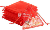 10x14 CM | Organza Potli Bags | Red Colour |100 g | Candy Bag - Bakeyy.com - India - 10x14 CM | Organza Potli Bags | Red Colour |100 g | Candy Bag - Pack Of 100 / 10x14 cm / 4x6 inch / Red