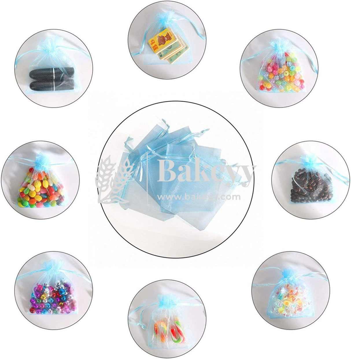 10x14 CM | Organza Potli Bags | Sky Blue Colour |100 g | Candy Bag - Bakeyy.com - India - 10x14 CM | Organza Potli Bags | Sky Blue Colour |100 g | Candy Bag - Pack Of 100 / 10x14 cm / 4x6 inch / Sky Blue