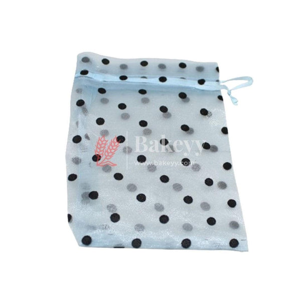 4x6 Inch | Polka Dots Organza Potli Bags | Pack of 100 | Light Blue Color | Candy Bag - Bakeyy.com