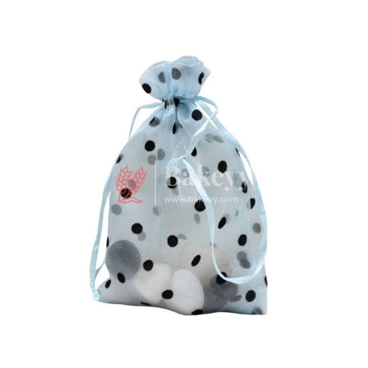 4x6 Inch | Polka Dots Organza Potli Bags | Pack of 100 | Light Blue Color | Candy Bag - Bakeyy.com