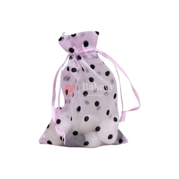 4x6 Inch | Polka Dots Organza Potli Bags | Pack of 100 | Light Pink Color | Candy Bag - Bakeyy.com
