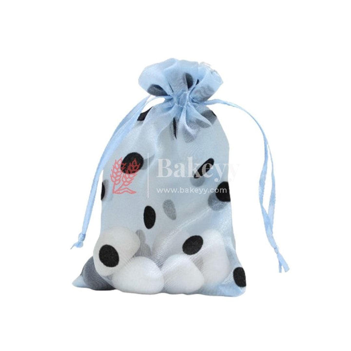 4x6 Inch | Polka Dots Organza Potli Bags | Pack of 100 | Sky Blue Color | Candy Bag - Bakeyy.com