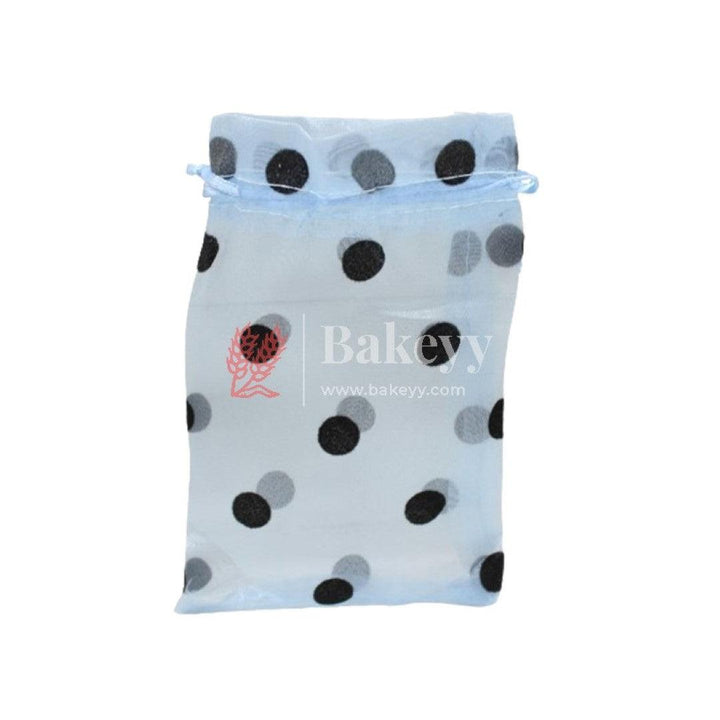 4x6 Inch | Polka Dots Organza Potli Bags | Pack of 100 | Sky Blue Color | Candy Bag - Bakeyy.com