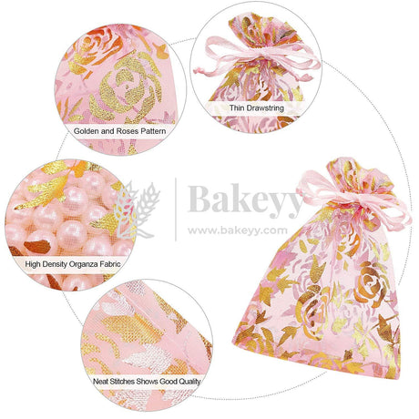 10x14 CM | Printed Organza Potli Bags | Pack of 70 | Pink Colour | Candy Bag | - Bakeyy.com - India - 10x14 CM | Printed Organza Potli Bags | Pack of 70 | Pink Colour | Candy Bag | - Default Title