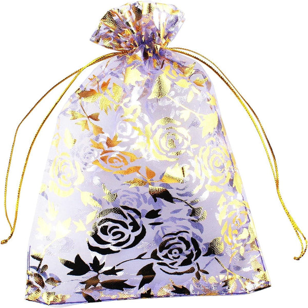 4x6 Inch | Printed Organza Potli Bags | Pack of 80 | Purple Colour | Candy Bag - Bakeyy.com