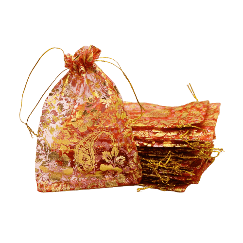 4x6 Inch | Printed Organza Potli Bags | Pack of 80 | Red Colour | Candy Bag - Bakeyy.com