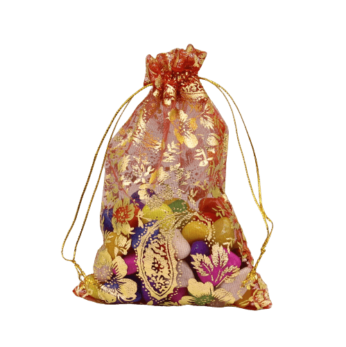 4x6 Inch | Printed Organza Potli Bags | Pack of 80 | Red Colour | Candy Bag - Bakeyy.com
