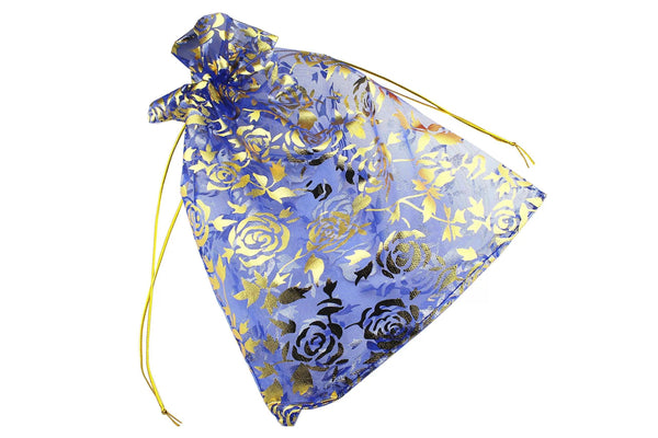4x6 Inch | Printed Organza Potli Bags | Pack of 80 | Royal Blue Colour | Candy Bag - Bakeyy.com