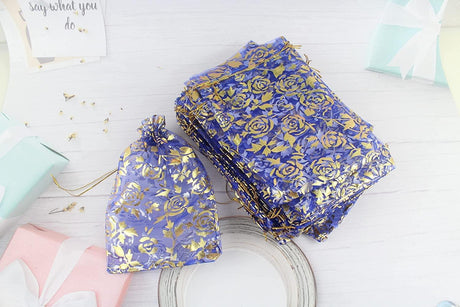 10x14 CM | Printed Organza Potli Bags | Pack of 70 | Royal Blue Colour | Candy Bag - Bakeyy.com - India - 10x14 CM | Printed Organza Potli Bags | Pack of 70 | Royal Blue Colour | Candy Bag - Default Title