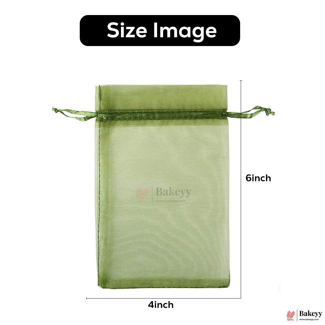 4x6 Inch Olive Green Organza Gift Pouch – Drawstring Bag |Pack Of 99