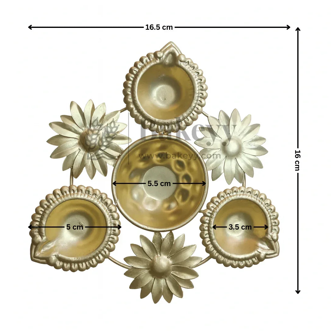 Golden Decorative Diya Tealight Holder | Multiple Designs | Pack of 1
