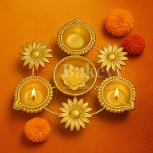 Golden Decorative Diya Tealight Holder | Multiple Designs | Pack of 1