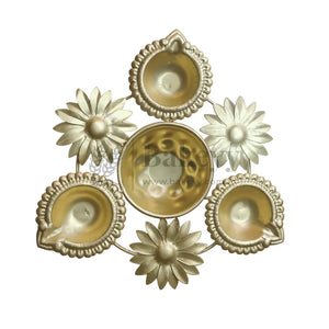 Golden Decorative Diya Tealight Holder | Multiple Designs | Pack of 1