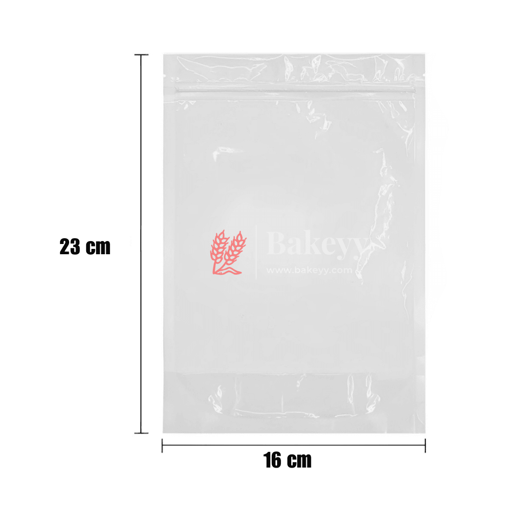 500 gm | Zip Lock Pouch | Clear Stand-up Pouch | 16x23 CM | Standing Pouch | 110 GSM | - Bakeyy.com - India - 500 gm | Zip Lock Pouch | Clear Stand-up Pouch | 16x23 CM | Standing Pouch | 110 GSM | - Pack Of 50 / 16x23 cm / 500 gm