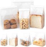13x28x10 CM | 50 Pack | White Kraft Paper Bread Bags with Clear Window | Bakery Bags Tin Tie Tab Lock Treat Bag