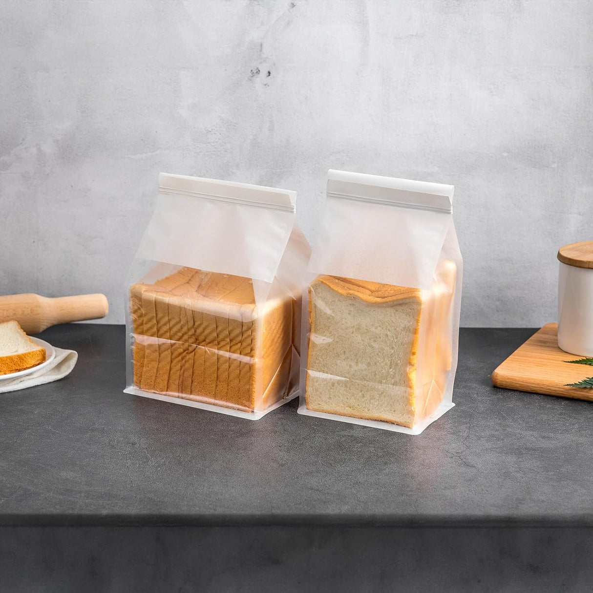 14x22x8 CM | 50 Pack | White Kraft Paper Bread Bags with Clear Window | Bakery Bags Tin Tie Tab Lock Treat Bag