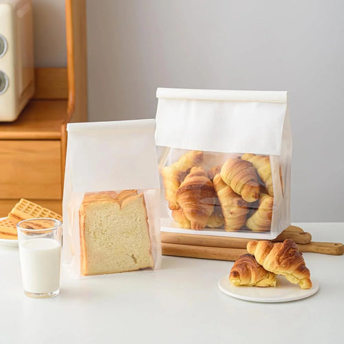 White Kraft Paper Bread Bags with Clear Window | Bakery Bags Tin Tie Tab Lock Treat Bag| Pack of 50 - Bakeyy.com - India - White Kraft Paper Bread Bags with Clear Window | Bakery Bags Tin Tie Tab Lock Treat Bag| Pack of 50 - 14x22x8Cm