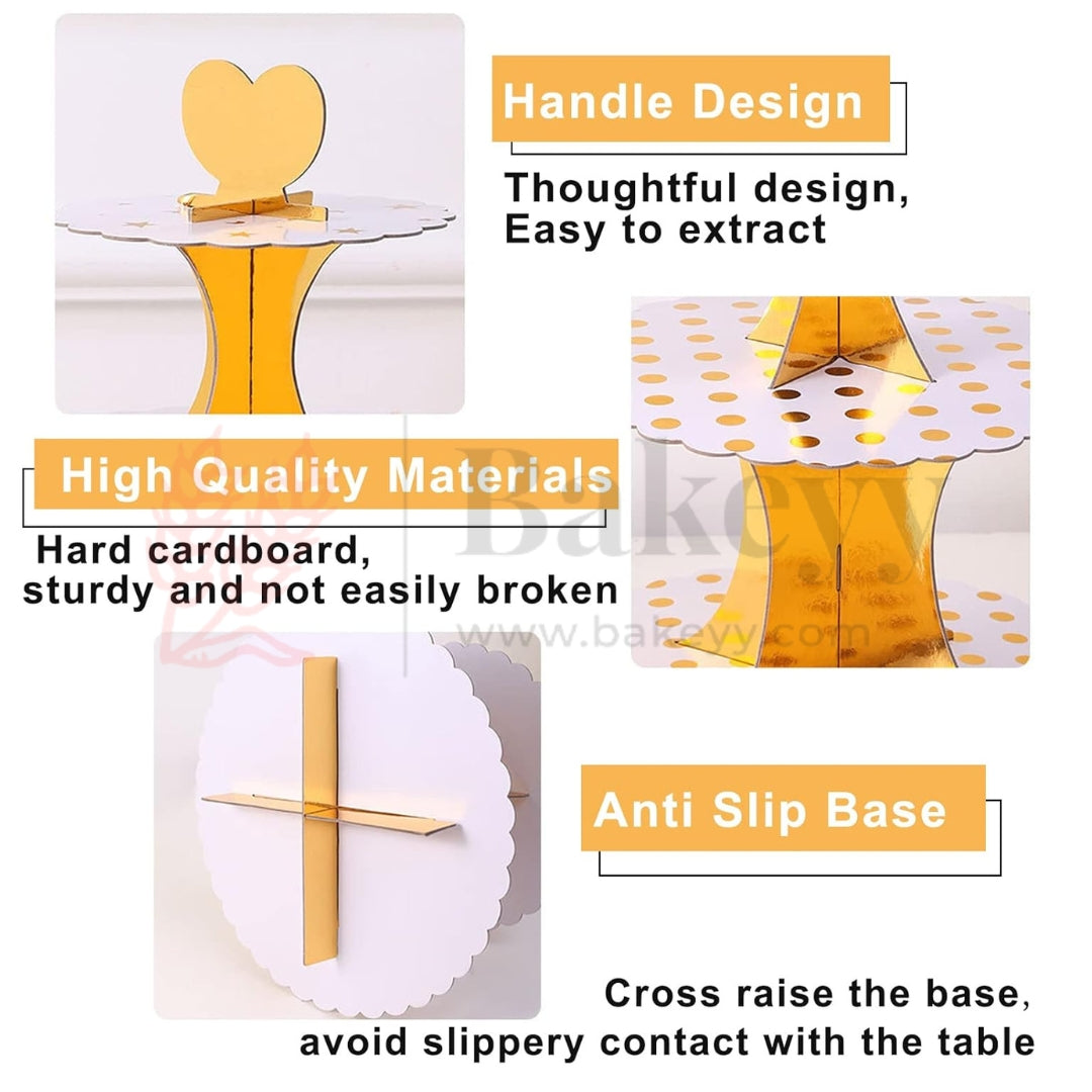 Tier Layer Cupcake Dessert Paper Stand Display Rack | Golden Stars| 1 Piece