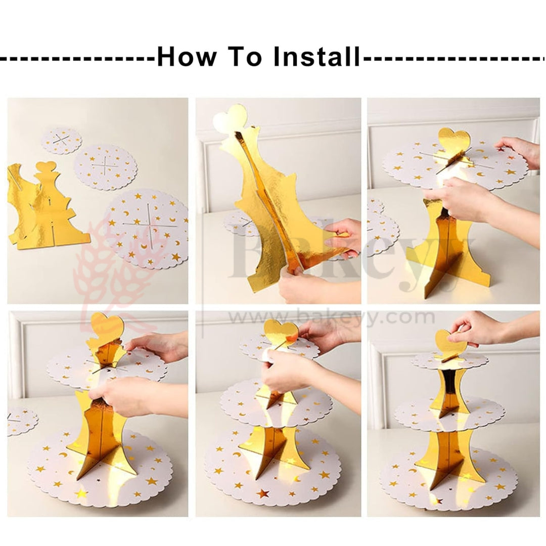 Tier Layer Cupcake Dessert Paper Stand Display Rack | Golden Stars| 1 Piece