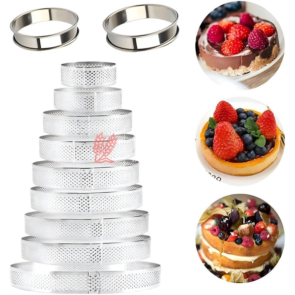 Perforated Round Tart Ring | Round | Set of 9 - Bakeyy.com