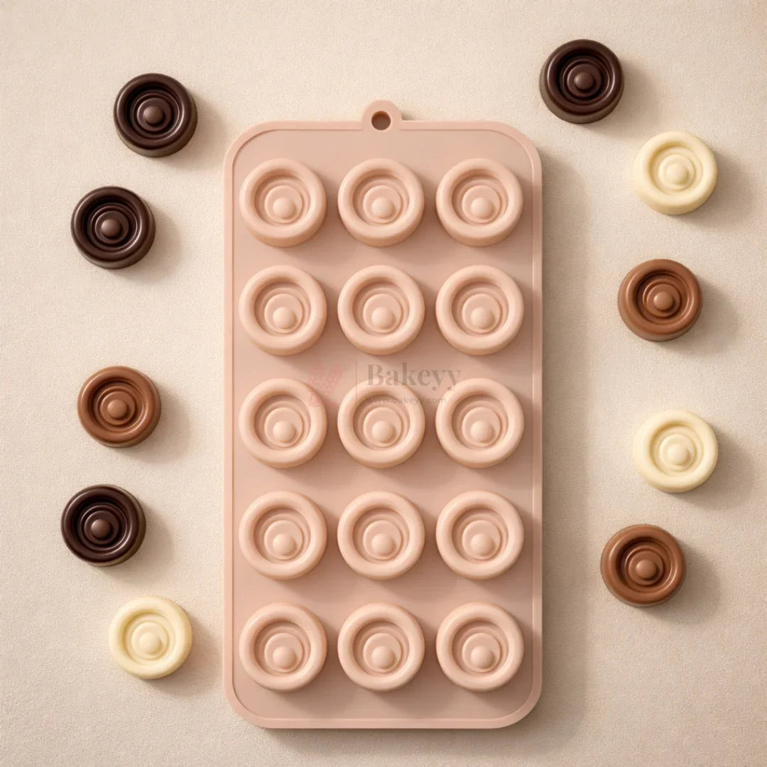 5CavityConcentricRingRoundChocolateSiliconeMould - Bakeyy.com