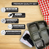 5 Compartment Plastic Meal Tray with Lid | Black Disposable Food Packaging Container for Takeaway, Catering & Meal Prep | Pack of 25