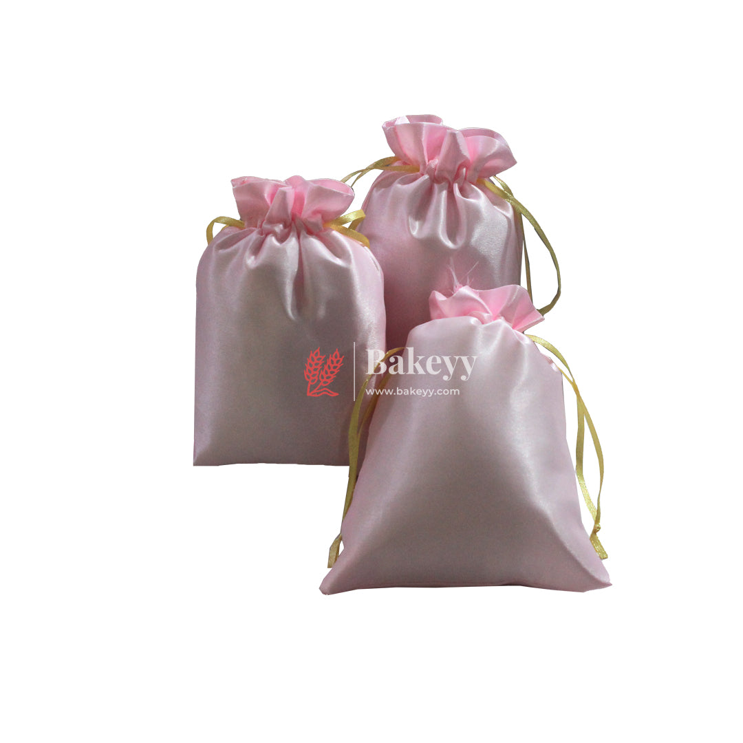 10x14 cm | Satin Potli Bags| Pink Colour | Elegant Drawstring Pouches| for Gifting and Storage|