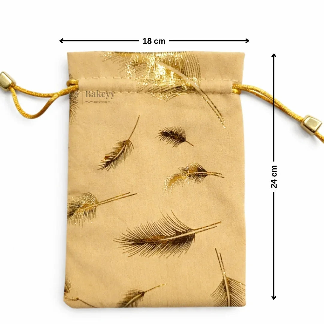 Premium Velvet Potli Bags for Gifting & Packaging l gold feather print Potil Bags l Pack of 10 - Bakeyy.com - India - Premium Velvet Potli Bags for Gifting & Packaging l gold feather print Potil Bags l Pack of 10 - Gold / 18x24 370.00