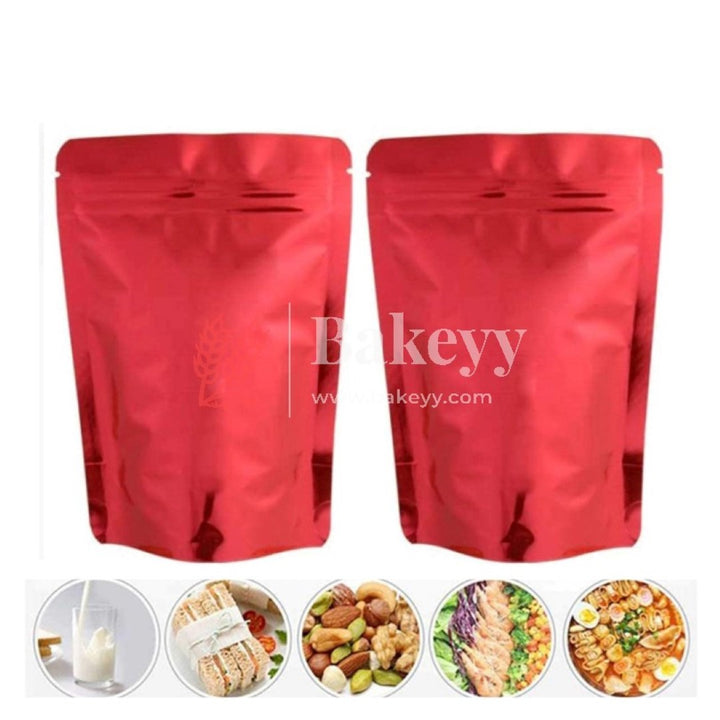 100 gm | Zip Lock Pouch | Red Color Without Window | 10x17 CM | Standing Pouch - Bakeyy.com