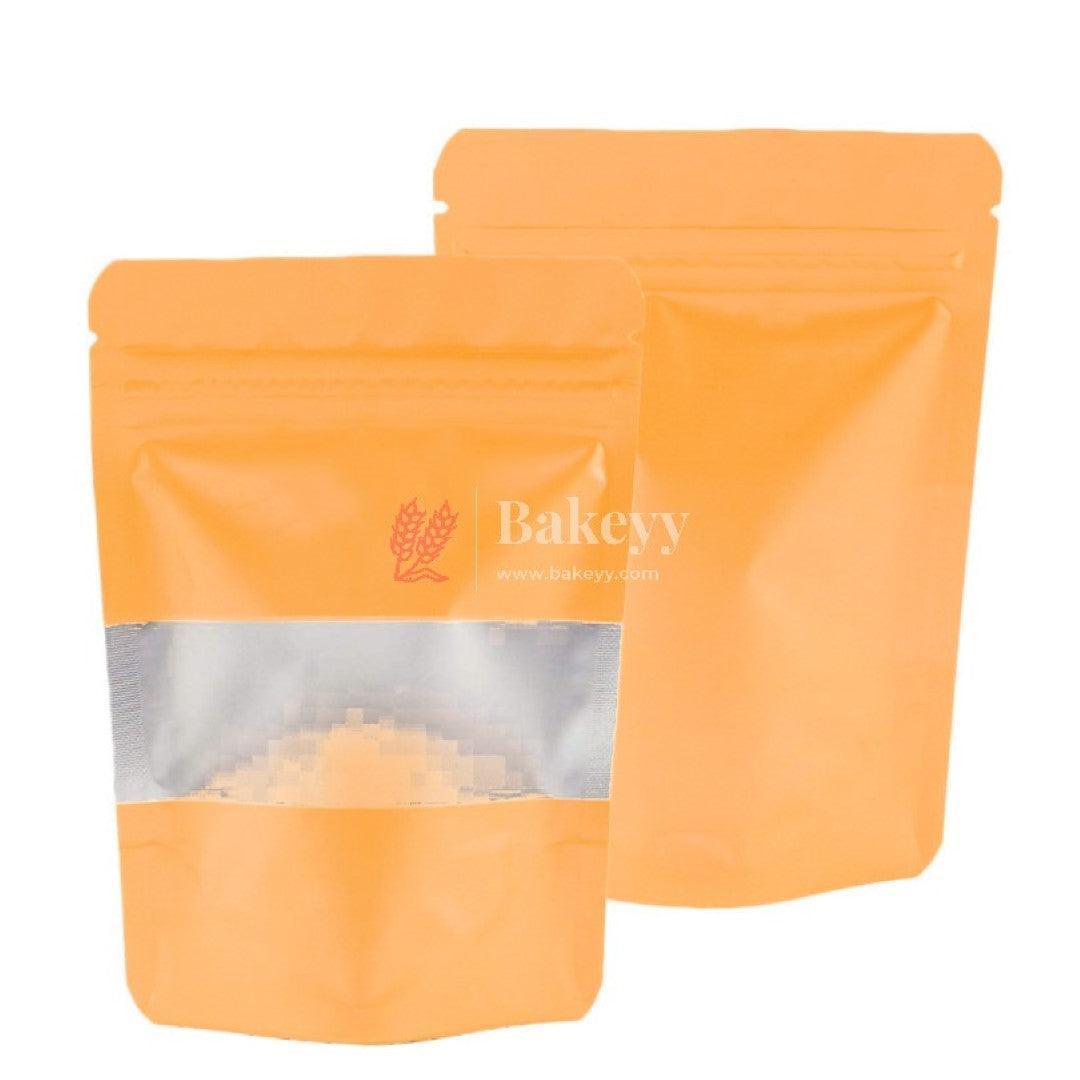 1 kg | Zip Lock Pouch |Orange Color With Window | 17x26.5 CM | Standing Pouch | 110 GSM | - Bakeyy.com - India - 1 kg | Zip Lock Pouch |Orange Color With Window | 17x26.5 CM | Standing Pouch | 110 GSM | - Pack Of 50 / 17x26.5 cm / 1 Kg