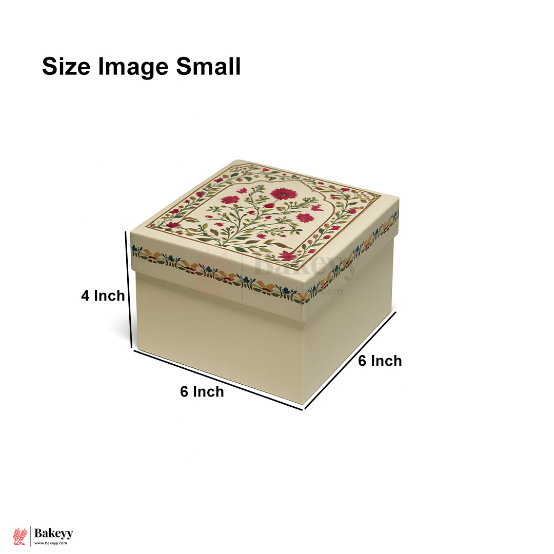 6x6x4 Inch | Small  Premium Decorative Floral Print Gift Box – Square Keepsake Storage Box with Lid | Pack Of 1