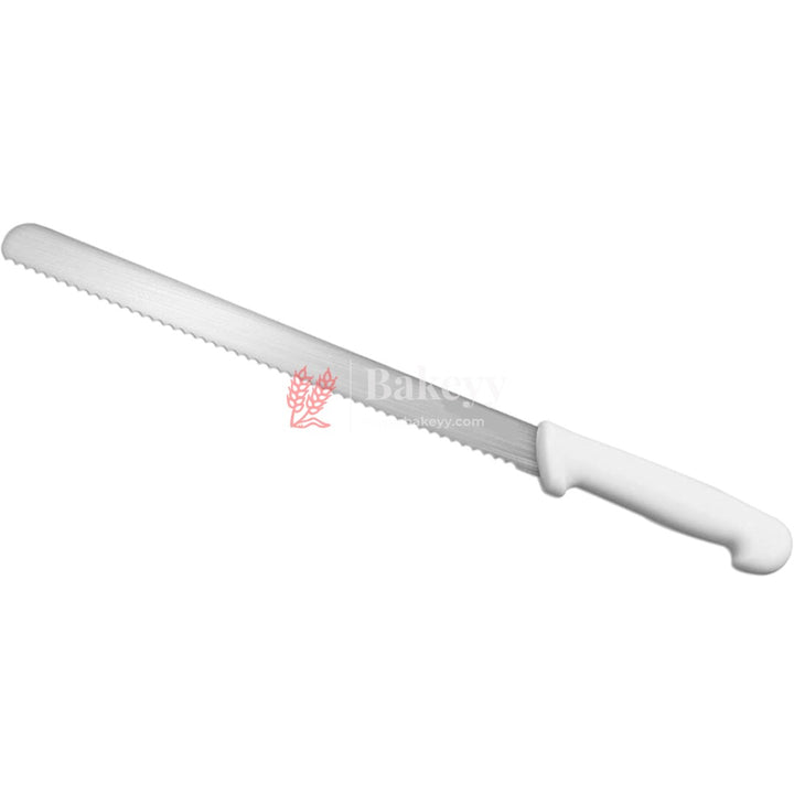 12 Inch Bread Knife Fiber Handle | Stainless Steel Blade with Strong Grip | White Handle - Bakeyy.com