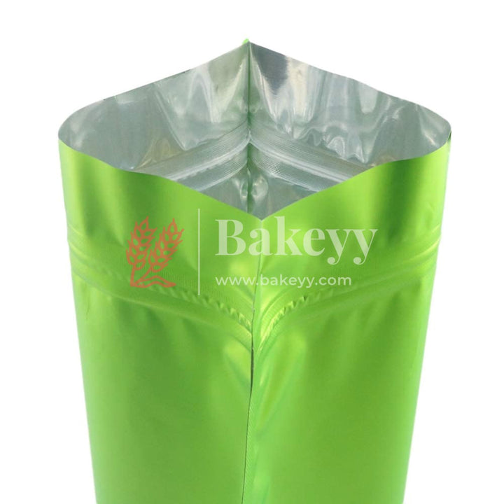 100 gm | Zip Lock Pouch | Green Color With Window | 10x17 CM | Standing Pouch - Bakeyy.com