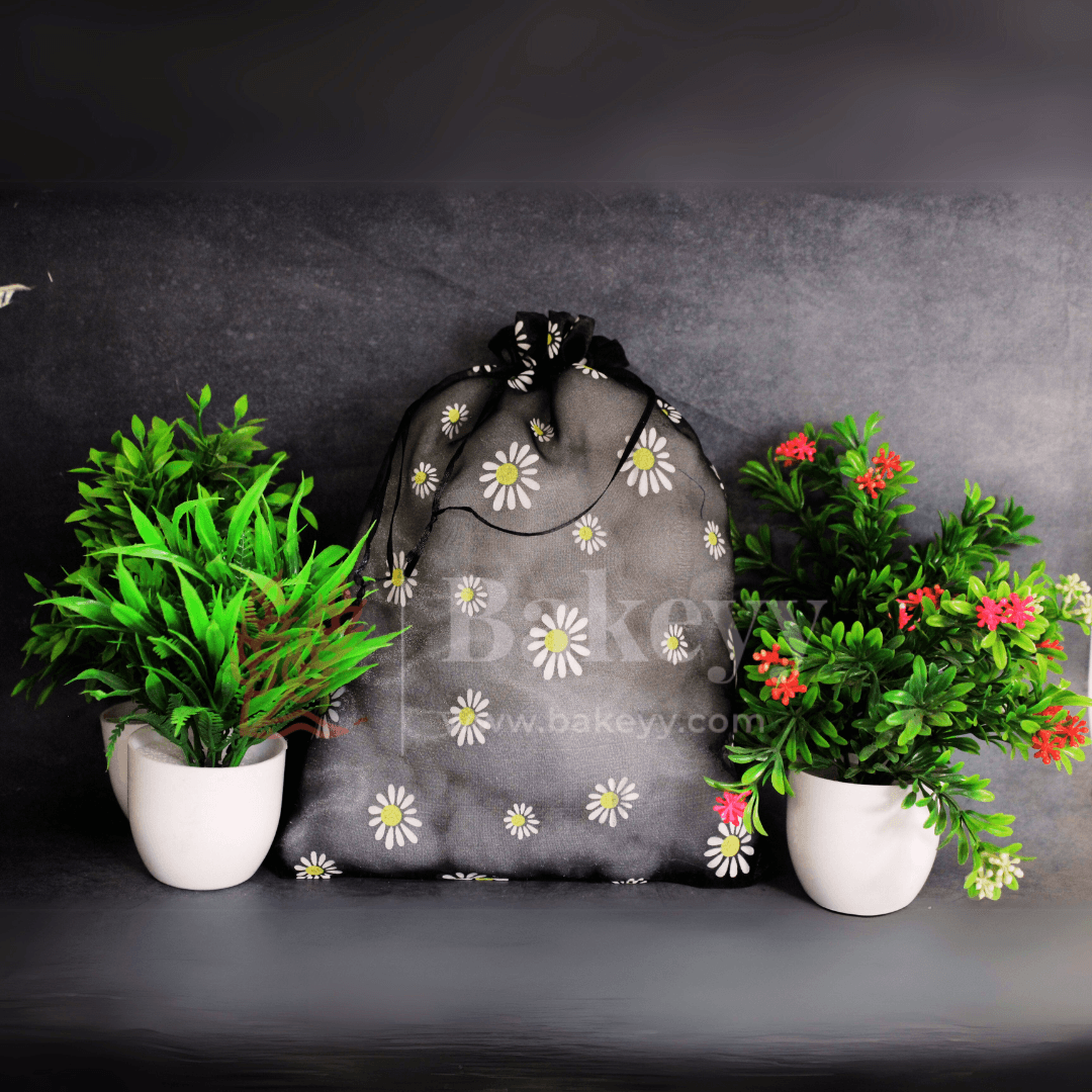 22x31 CM | Floral Designs Organza Potli Bags | Pack of 50 | Black Color | Candy Bag - Bakeyy.com - India - 22x31 CM | Floral Designs Organza Potli Bags | Pack of 50 | Black Color | Candy Bag - Default Title