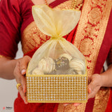 6x6x3 Inch | Golden Diamond Mesh Gift Box with Net  – Premium Return Gift Packaging | Pack  of 1