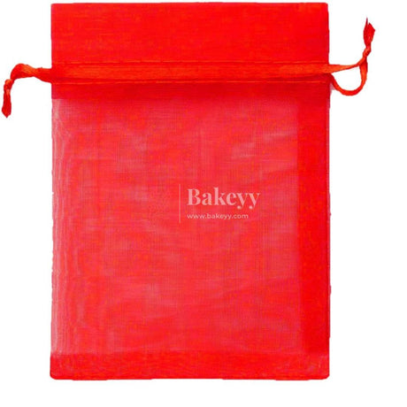 18x24 CM | Organza Potli Bags | Red Colour | Candy Bag | - Bakeyy.com - India - 18x24 CM | Organza Potli Bags | Red Colour | Candy Bag | - Pack Of 50 / 18x24 cm / 7x9 in / Red