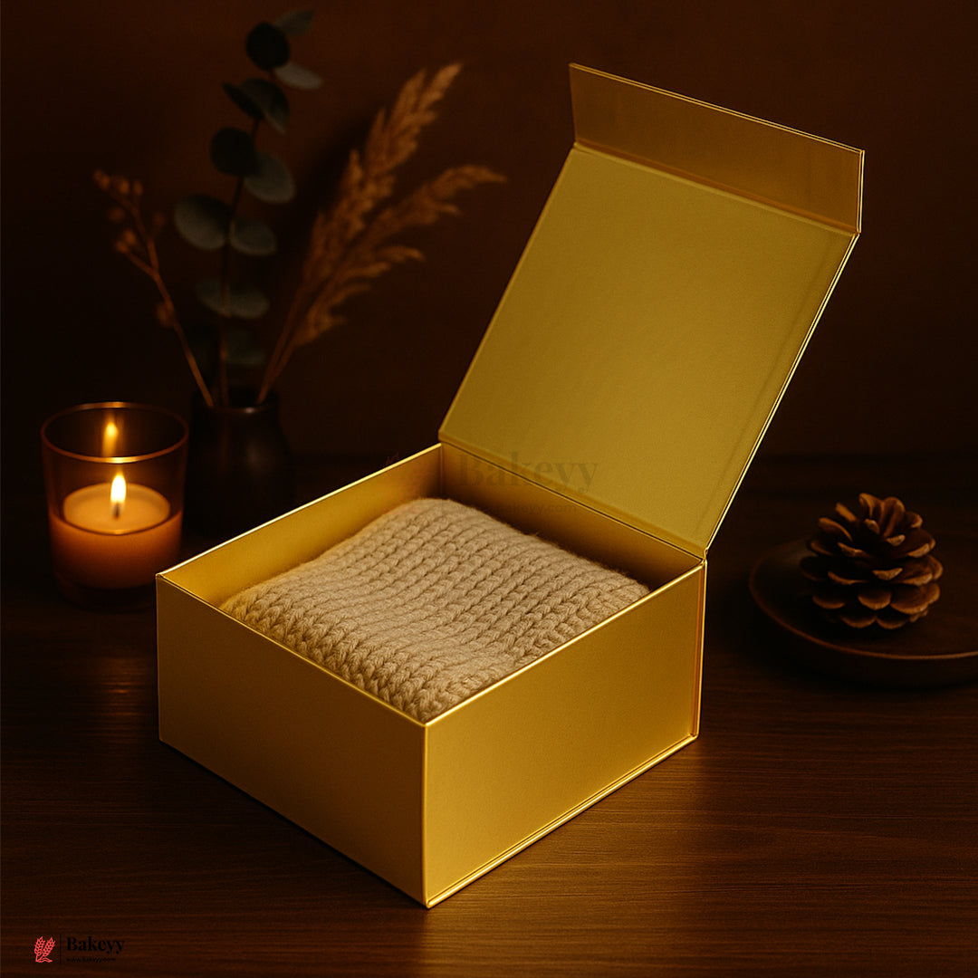 8x8x4 Inches | Premium Gold Collapsible Hamper Box with Magnetic Lid | Pack of 1