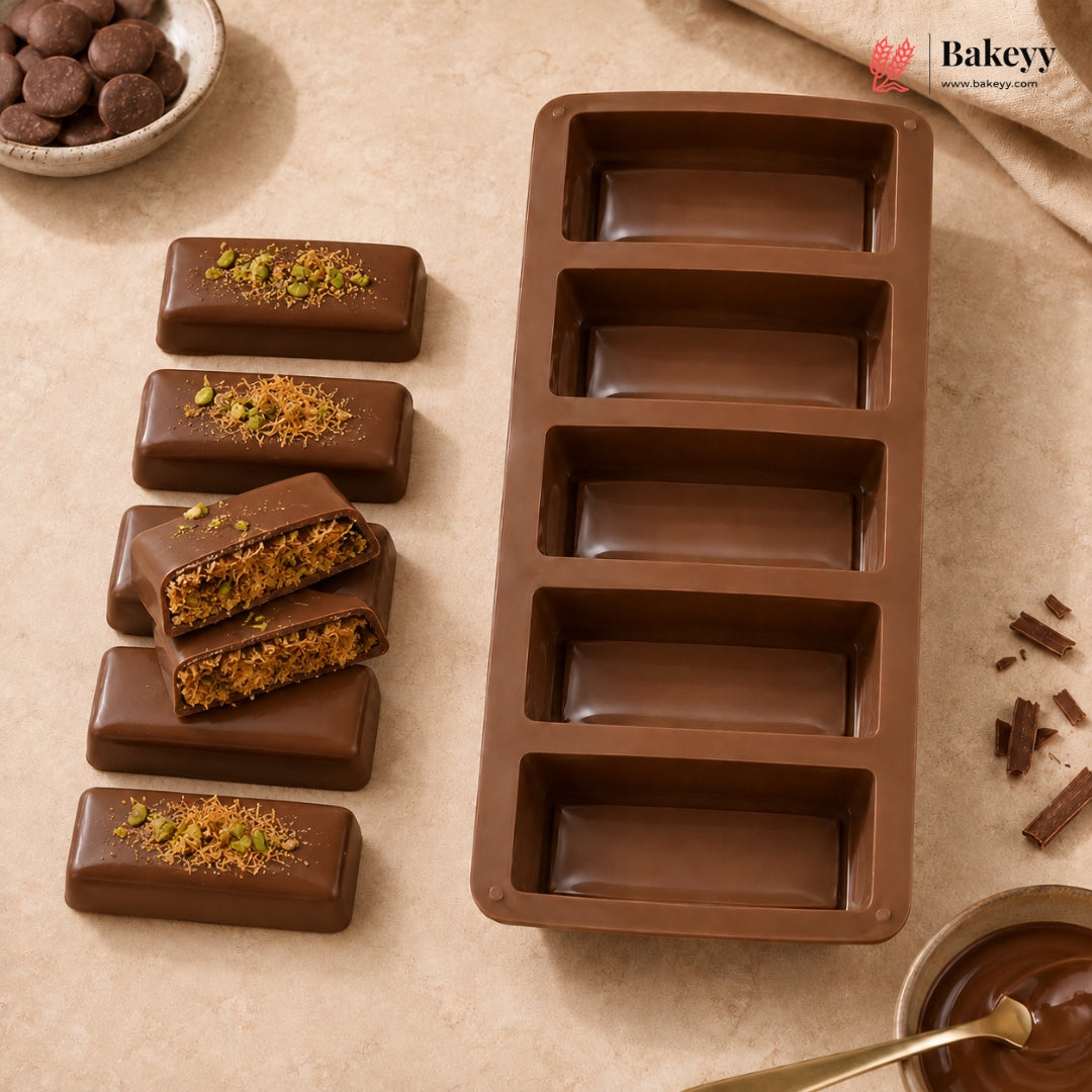 5 Cavity Rectangle Silicone Chocolate Bar Mould for Homemade Kunafa Chocolate Bars | Pack of 1
