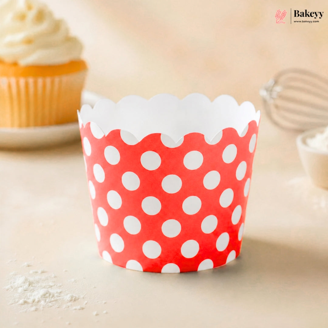 5 Cm | Polka Dot Scalloped Paper Cupcake Liner | Decorative Muffin Baking Cup | Pack of 50